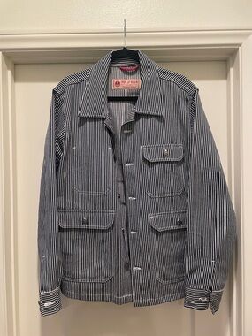 Iron & Resin Navy & White Striped chore jacket men's large